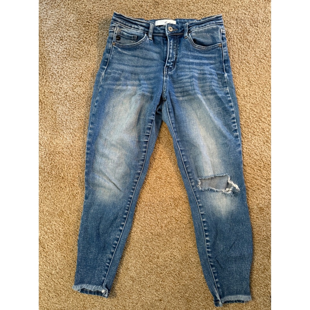 KanCan Jeans Distressed Skinny Blue Denim Women Size 7/27‎ Raw Hem